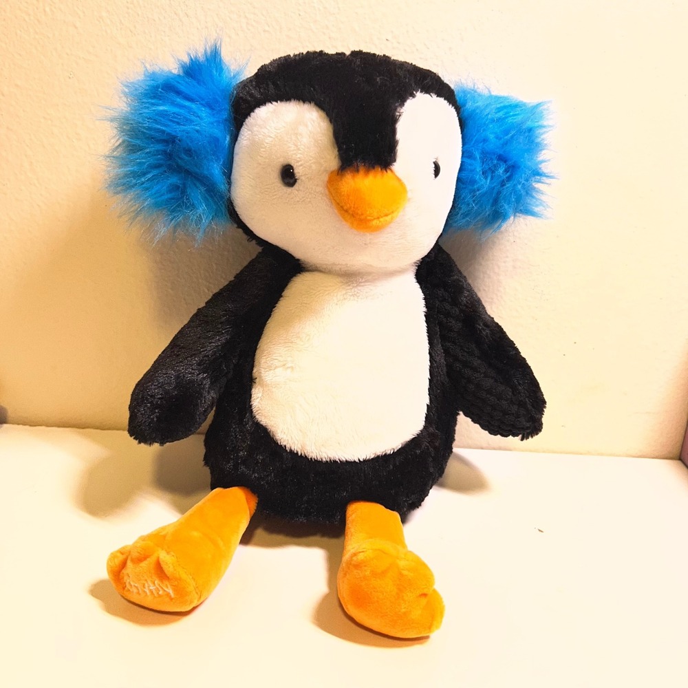 Scentsy 12" Pojo the Penguin Plush Black White Blue Earmuffs Scent Buddy